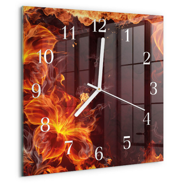 Wanduhr quadratisch Blumen des Feuers