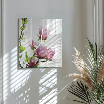 Wanduhr quadratisch Magnolienblüte