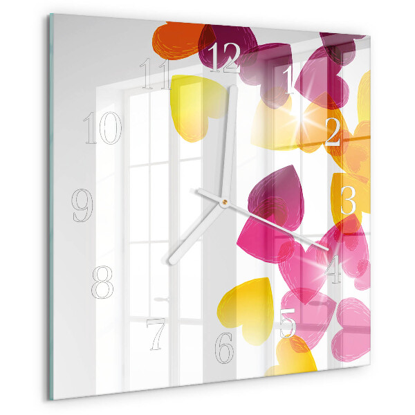 Wanduhr quadratisch Bunte Herzen