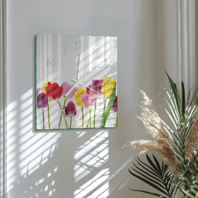 Wanduhr quadratisch Bunte Tulpen