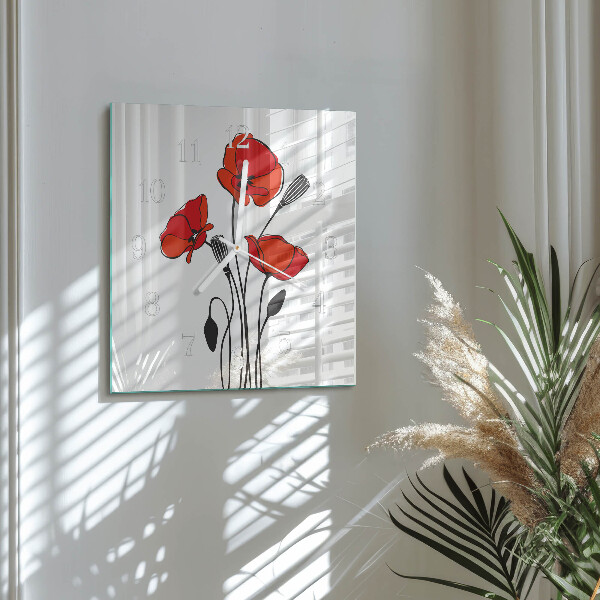 Wanduhr quadratisch Mohn