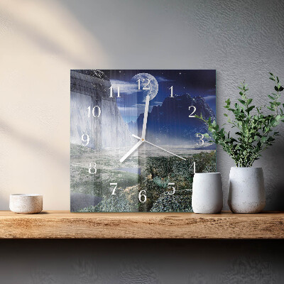 Wanduhr quadratisch Berge Mond