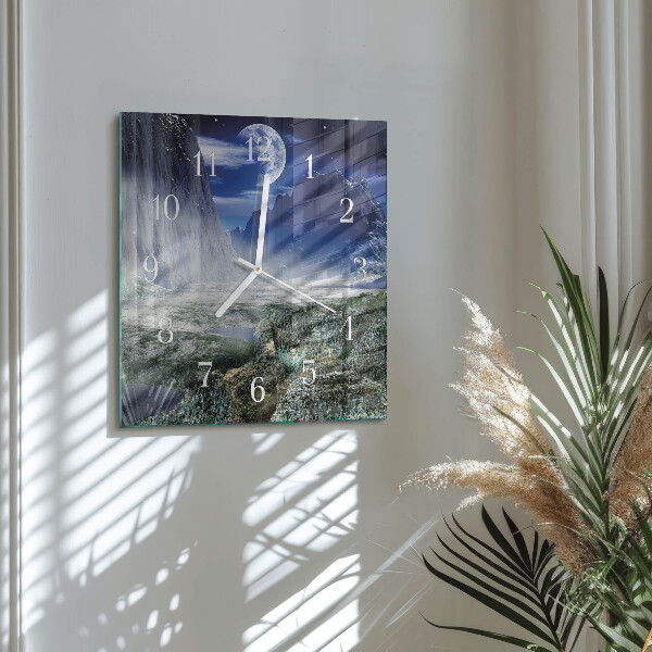 Wanduhr quadratisch Berge Mond
