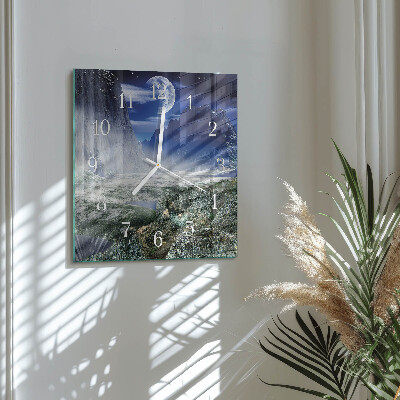 Wanduhr quadratisch Berge Mond