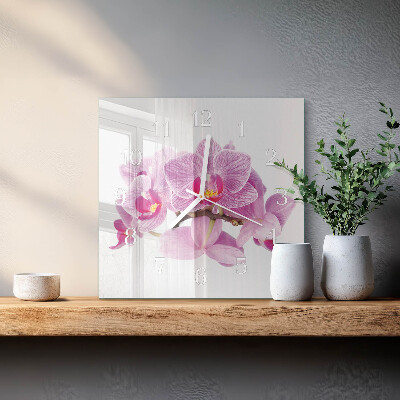 Wanduhr quadratisch Orchideen