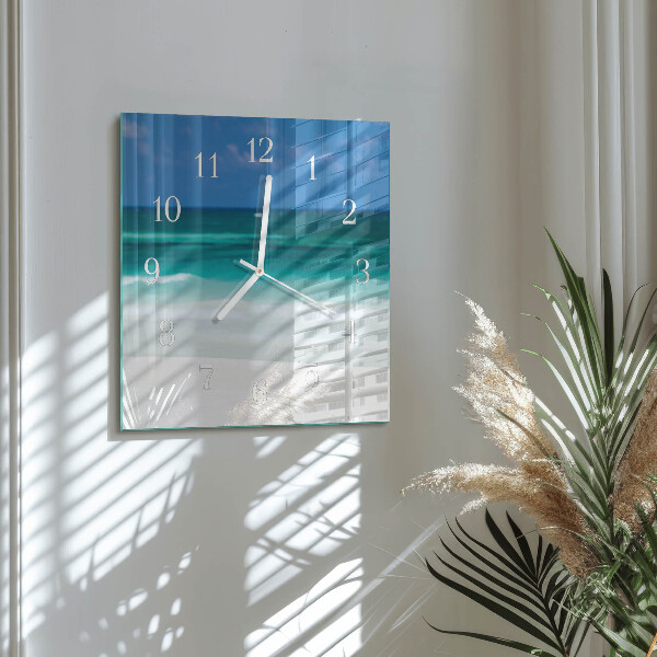 Wanduhr quadratisch Strand Meer