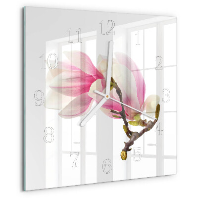 Wanduhr quadratisch Magnolienblüte