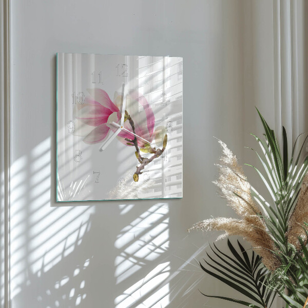 Wanduhr quadratisch Magnolienblüte