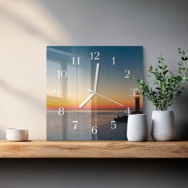 Wanduhr quadratisch Leuchtturm Meer