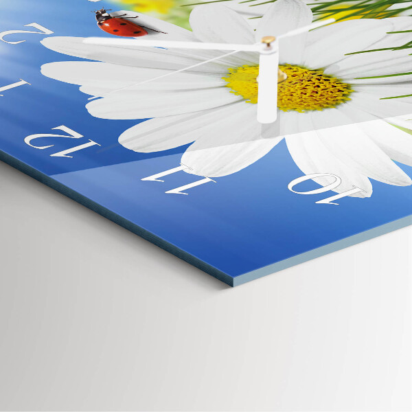 Wanduhr quadratisch Blume und Marienkäfer