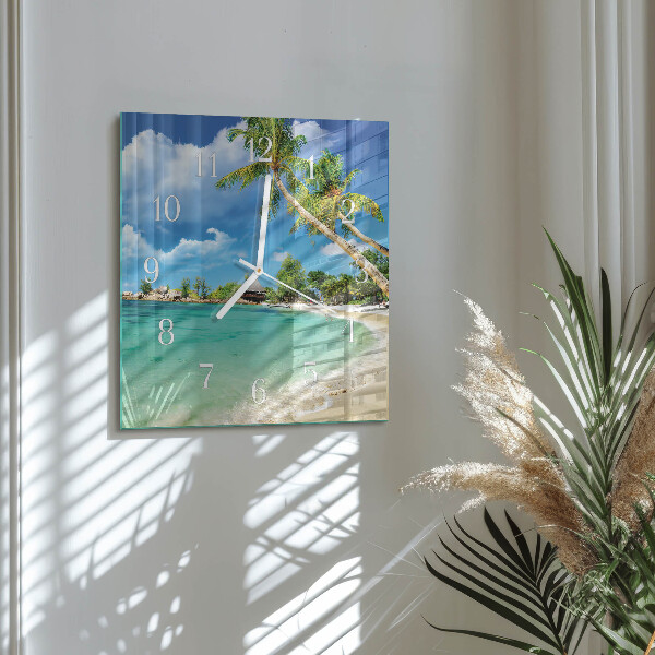 Wanduhr quadratisch Strandpalmen