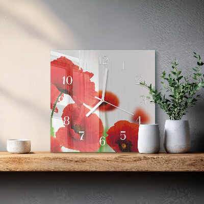 Wanduhr quadratisch Mohnblumen
