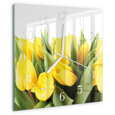 Wanduhr quadratisch Tulpenblüten