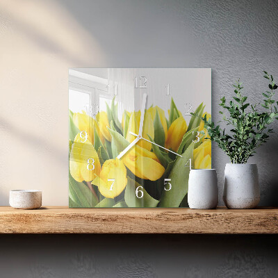 Wanduhr quadratisch Tulpenblüten
