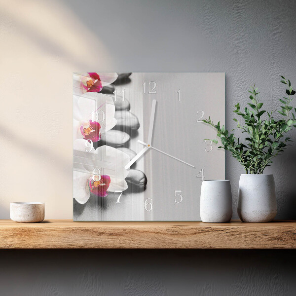 Wanduhr quadratisch Orchideensteine