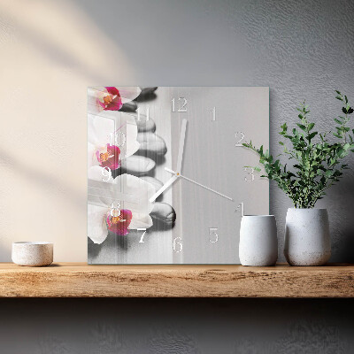 Wanduhr quadratisch Orchideensteine