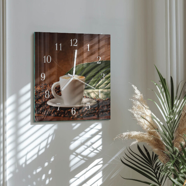 Wanduhr quadratisch Tasse Kaffee