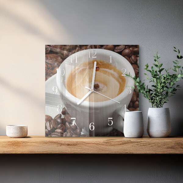 Wanduhr quadratisch Tasse Kaffee