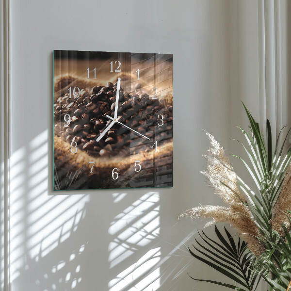 Wanduhr quadratisch Kaffeebohnen