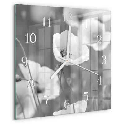Wanduhr quadratisch Mohnblumen