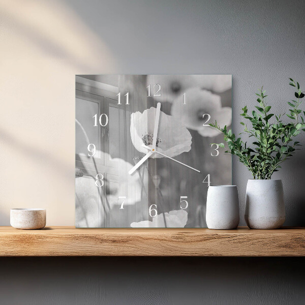 Wanduhr quadratisch Mohnblumen