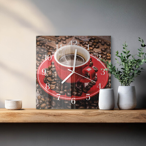 Wanduhr quadratisch Tasse Kaffee