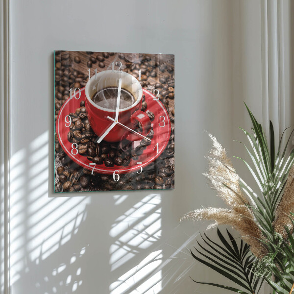 Wanduhr quadratisch Tasse Kaffee