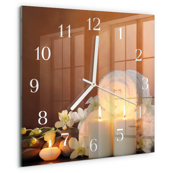 Wanduhr quadratisch Spa-Kerzen