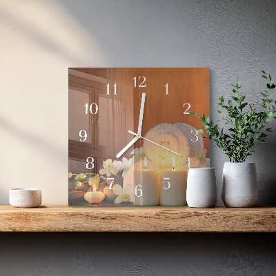 Wanduhr quadratisch Spa-Kerzen