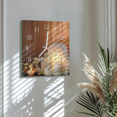 Wanduhr quadratisch Spa-Kerzen