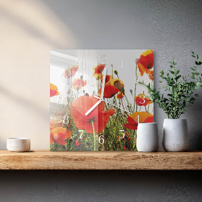 Wanduhr quadratisch Mohnblumen