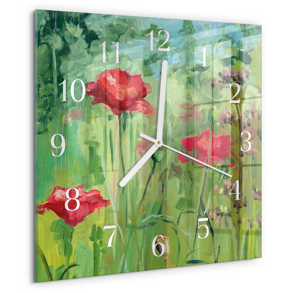 Wanduhr quadratisch Mohnblumen