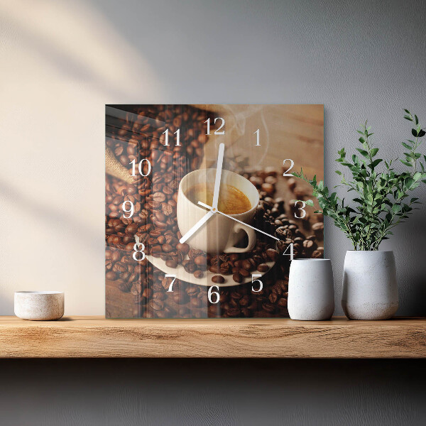Wanduhr quadratisch Tasse Kaffee