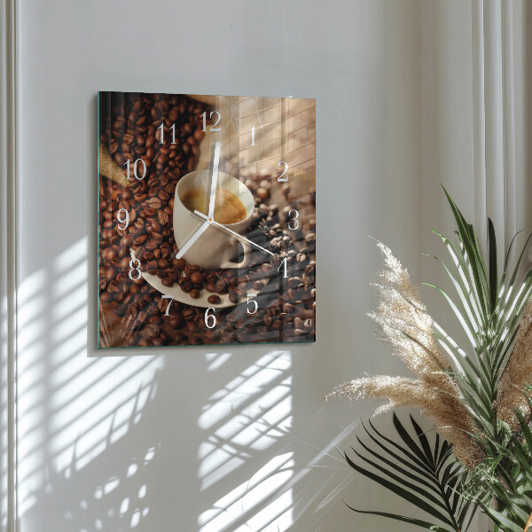 Wanduhr quadratisch Tasse Kaffee