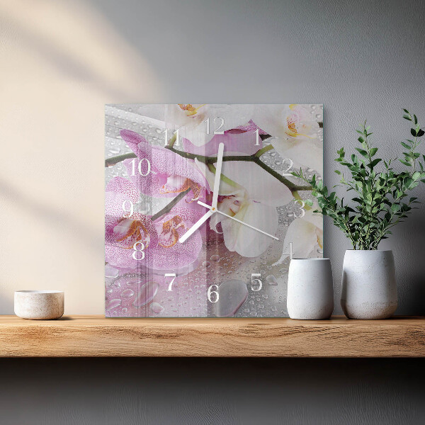 Wanduhr quadratisch Orchidee