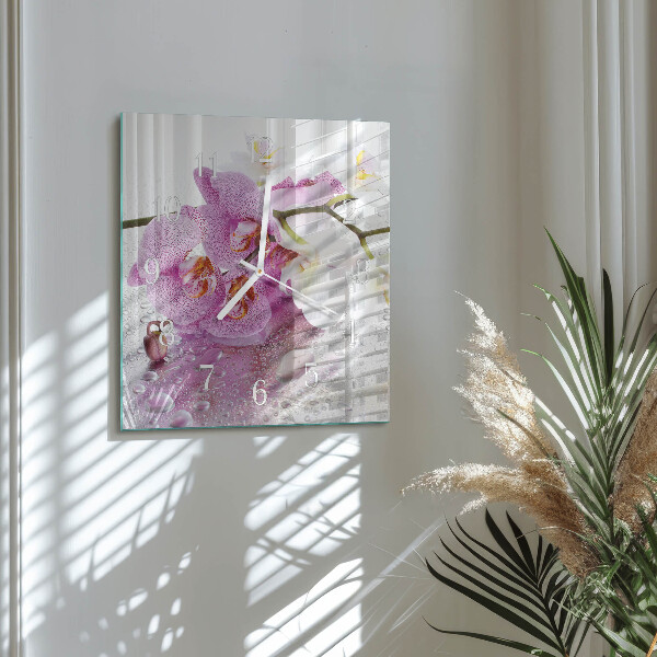 Wanduhr quadratisch Orchidee