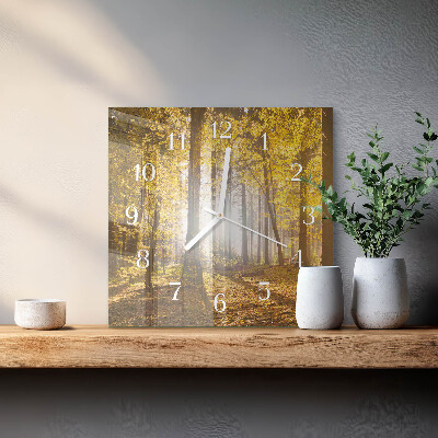 Wanduhr quadratisch Herbst im Wald