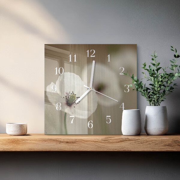 Wanduhr quadratisch Mohn