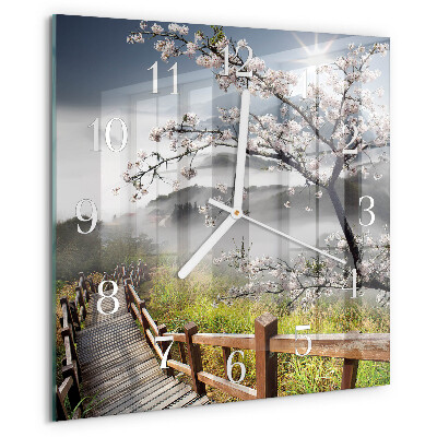 Wanduhr quadratisch Frühling