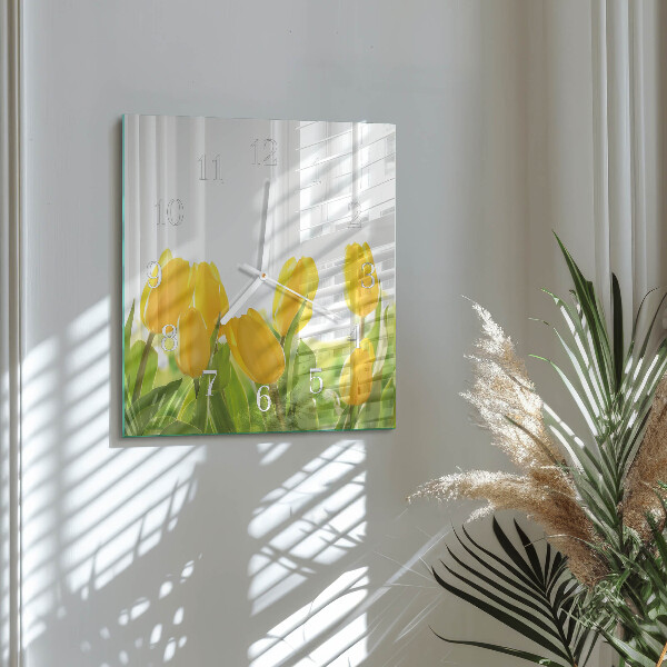 Wanduhr quadratisch Tulpen