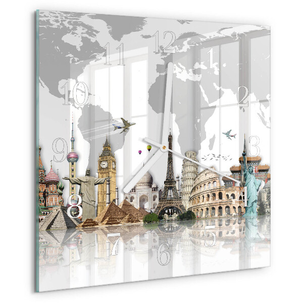 Wanduhr quadratisch Welt