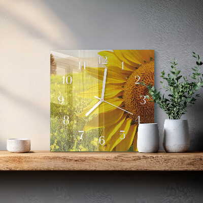 Wanduhr quadratisch Sonnenblume