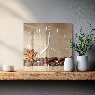 Wanduhr quadratisch Kaffeebohnen