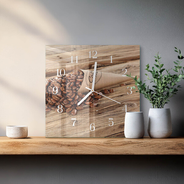Wanduhr quadratisch Kaffeebohnen
