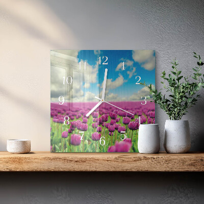Wanduhr quadratisch Tulpen