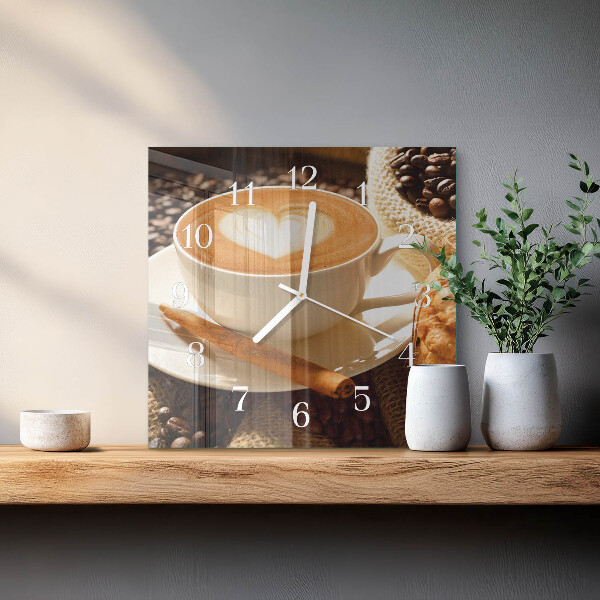 Wanduhr quadratisch Kaffeeherz