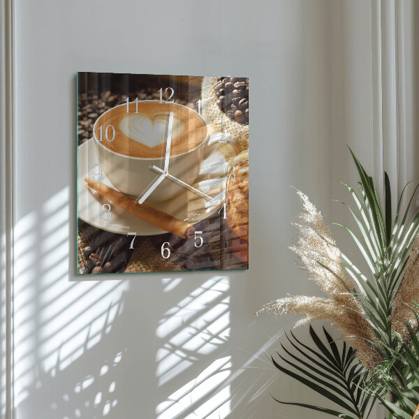Wanduhr quadratisch Kaffeeherz