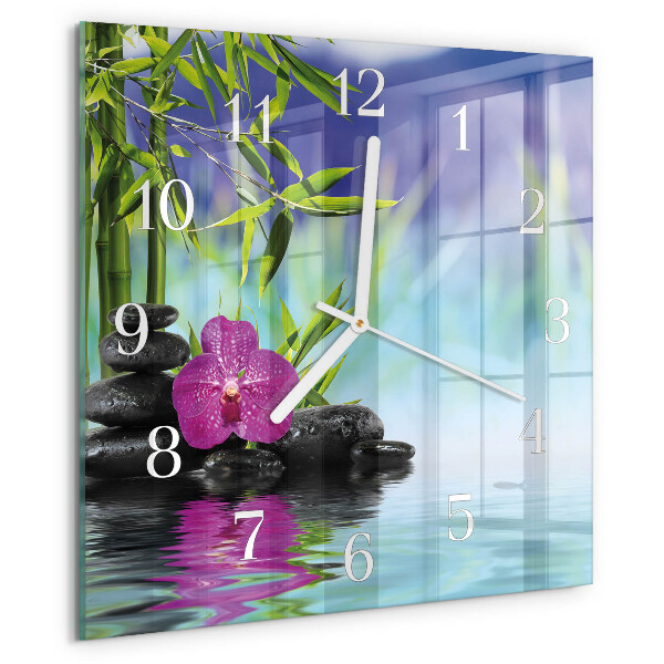 Wanduhr quadratisch Spa Orchidee