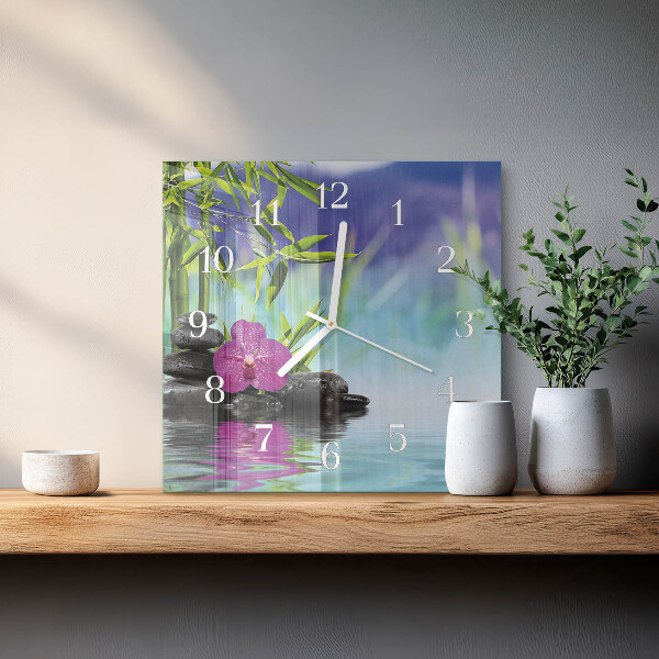 Wanduhr quadratisch Spa Orchidee