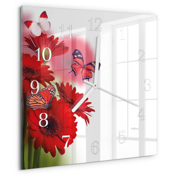 Wanduhr quadratisch Gerbera